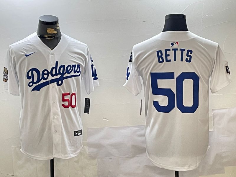 Men Los Angeles Dodgers #50 Betts White Game 2024 Nike MLB Jersey style 11203